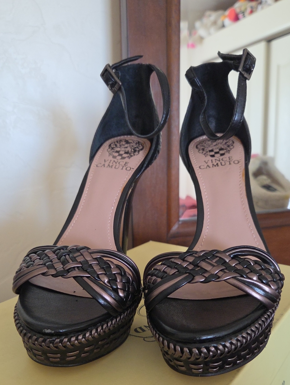 Vince Camuto Black Braided Platform Ankle-Strap Heels